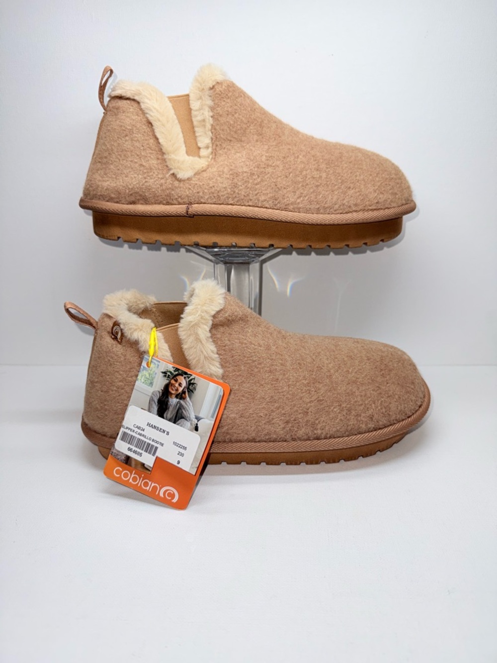 Cobian Plush Lined Slip-On Slippers in Camel and Cream